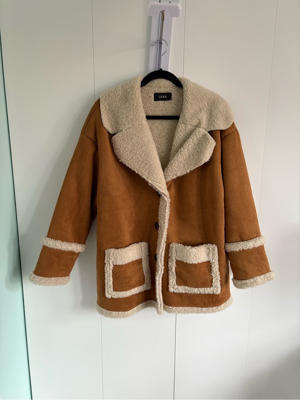Cider Tan Faux-Suede Teddy Jacket with Cream Shearling